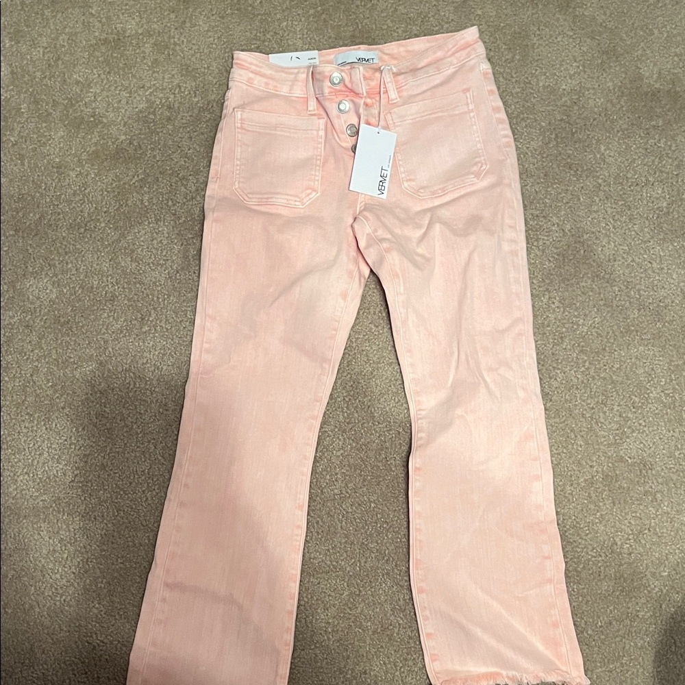 Vero Moda Pink High-Rise Button-Fly Flare Jeans